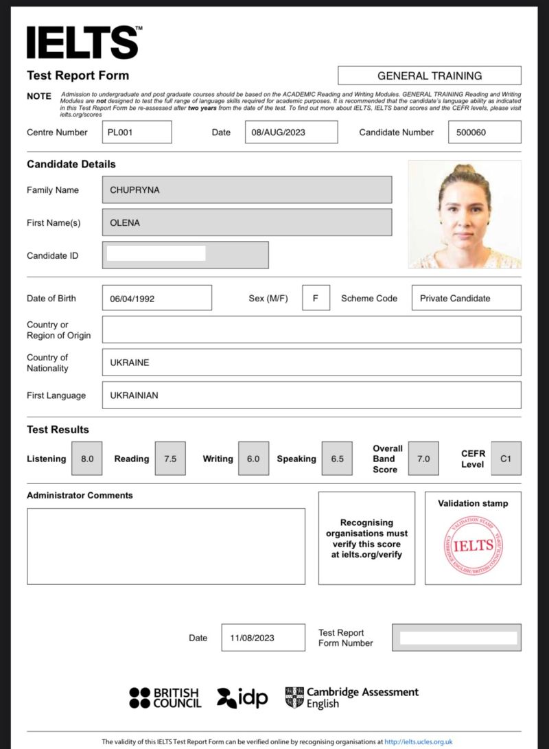 Ielts Band 7 Certificate
