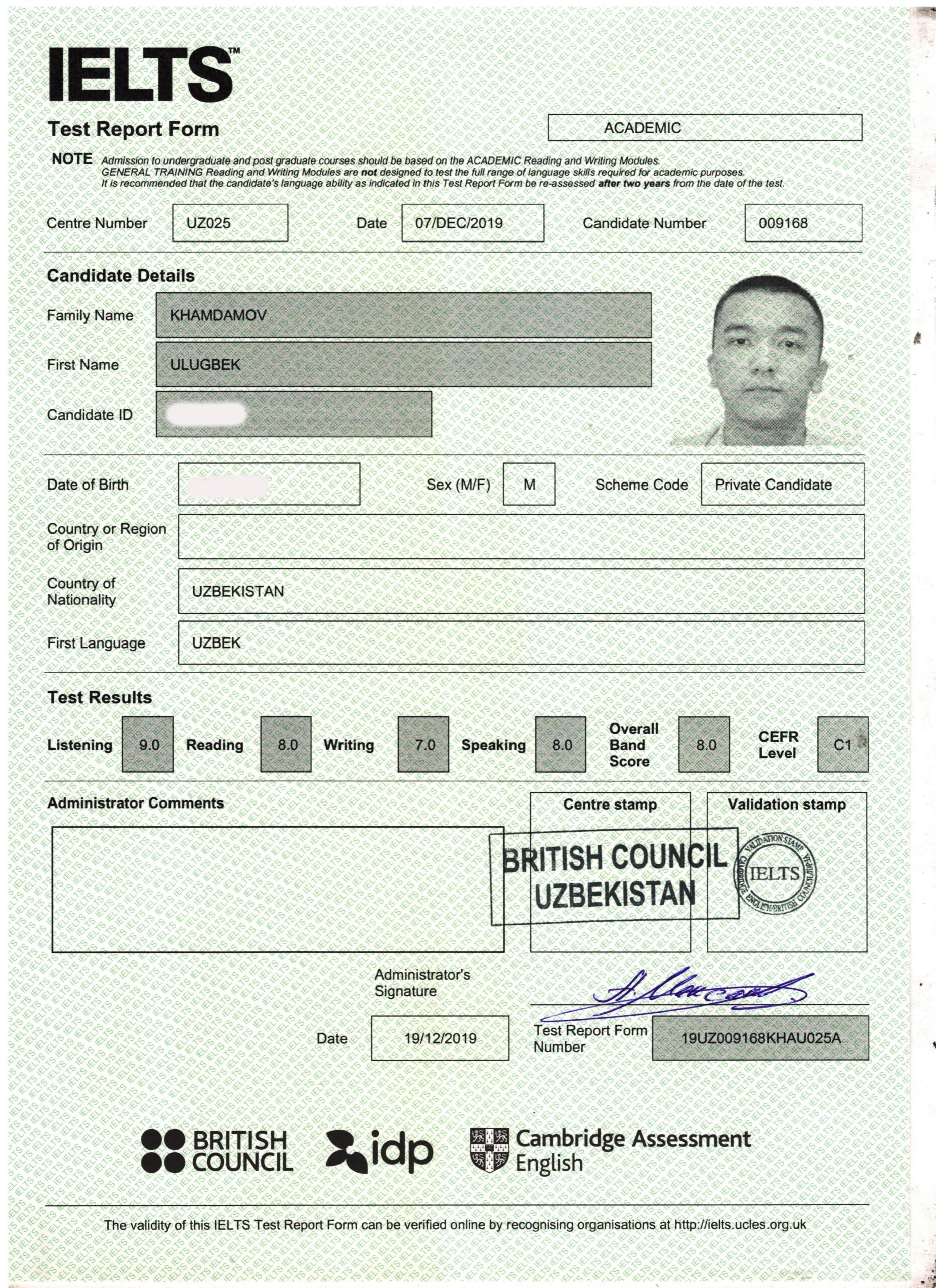 Ielts Certificate Number